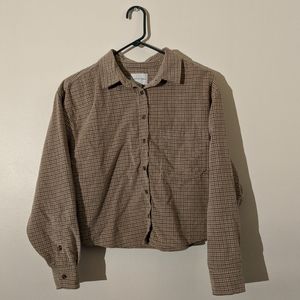 AE PLAID CROPPED BUTTON UP SHIRT